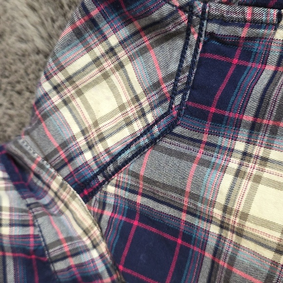 Esprit Western Cotton Blue Whit Pink Plaid Snap Button size M - Picture 4 of 14